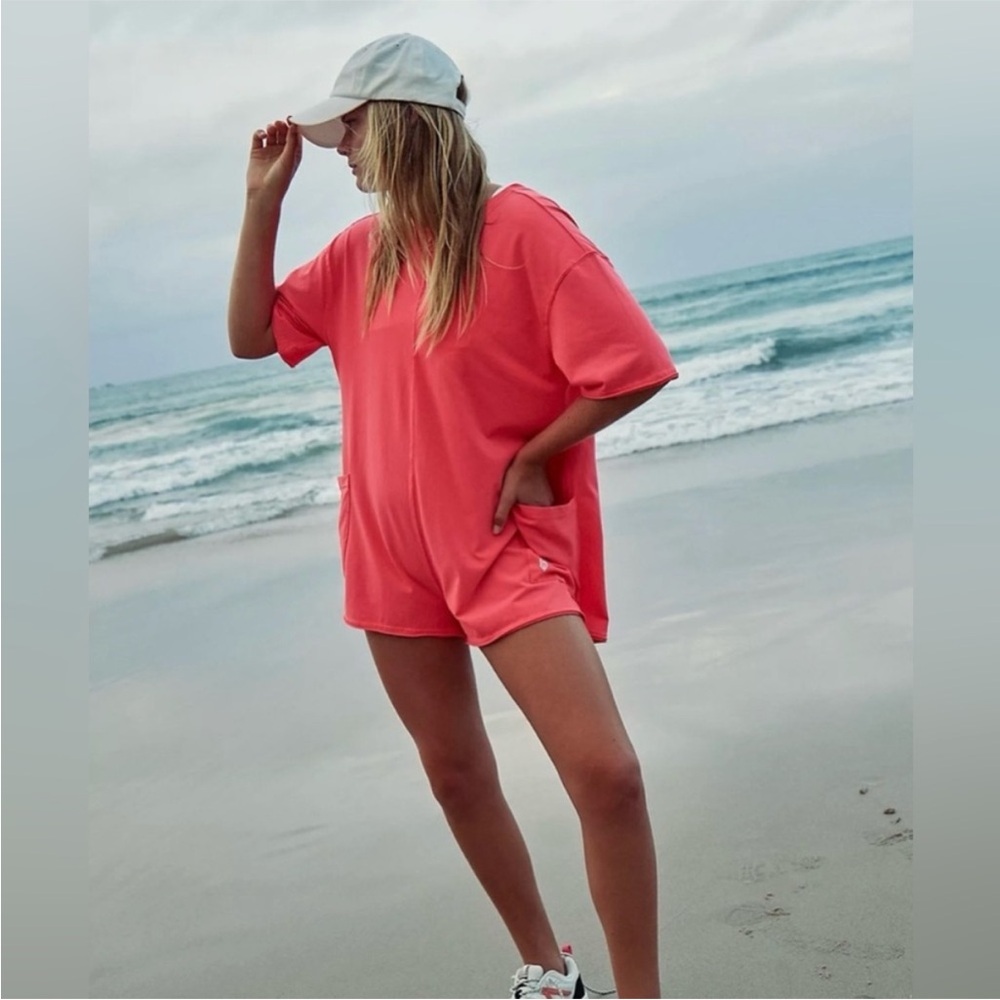 Free People Movement Hot Shot Tee Romper Hot Neon - Picture 3 of 9